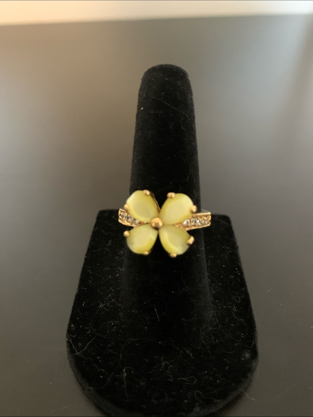 Gold-Tone Yellow Floral Ring with Crystal Accents Size 5